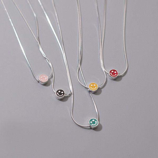 A36749 s925 sterling silver glazed smilingface necklace