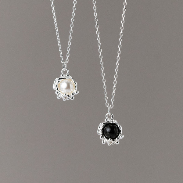 A37197 s925 sterling silver black agate bead necklace