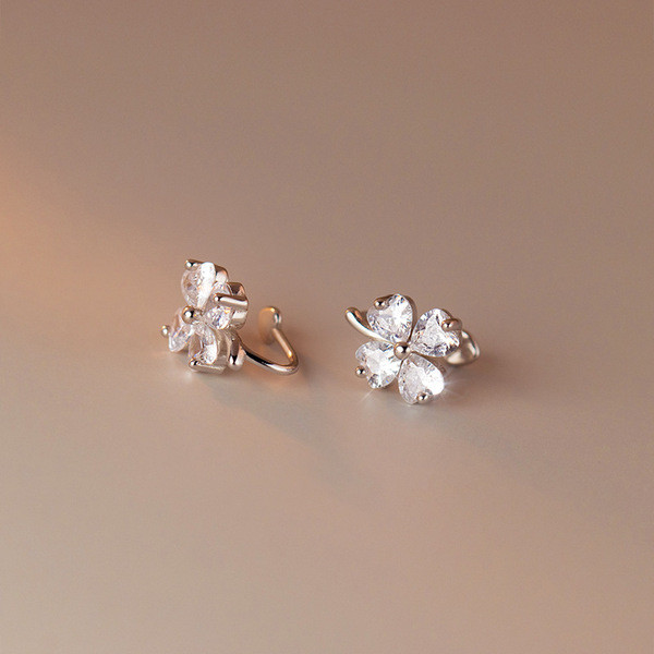 A34756 s925 sterling silver clipon trendy rhinestone flower piercing stu earrings