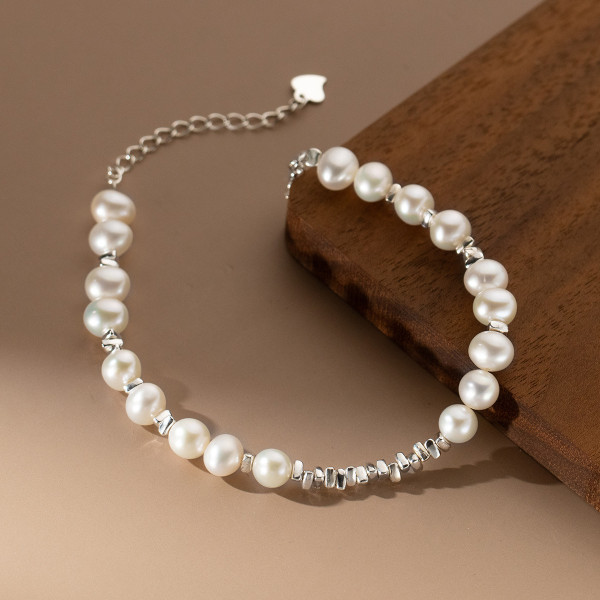 A39799 s925 sterling silver pearl charm vintage design elegant bracelet