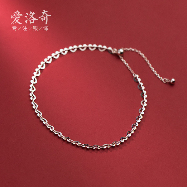 A33356 s925 sterling silver simple hollowed heart charm bracelet