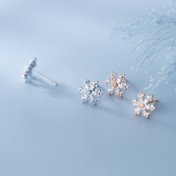 A31769 s925 sterling silver sweet snowflake cute sparkling earrings