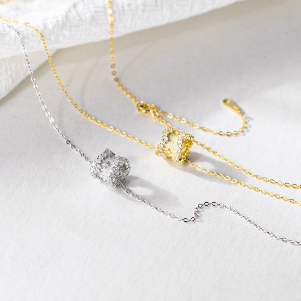 A46271 sterling silver sweet rhinestone necklace