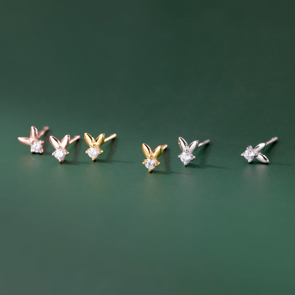 A43497 s925 silver stud simple rhinestone rabbit trendy earrings