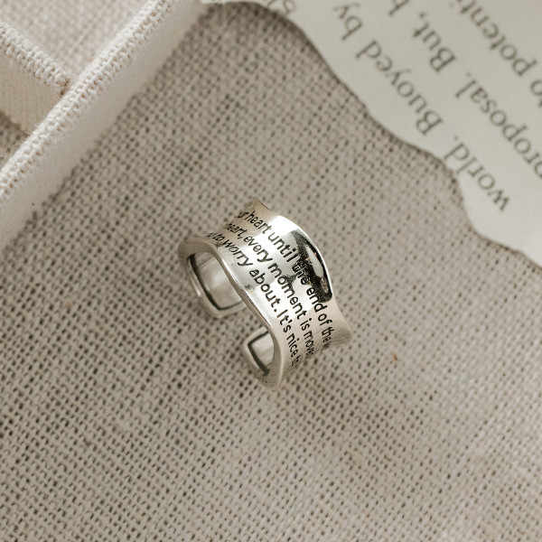 A41667 s925 silver letter vintage wide unique adjustable ring