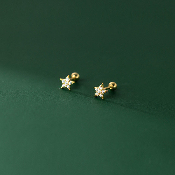 A33920 s925 sterling silver simple rhinestone star piercing earrings