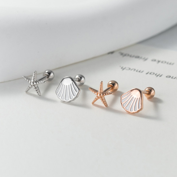 A37905 s925 sterling silver starfish shell stud design elegant earrings