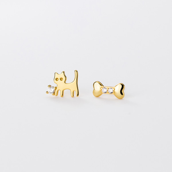 A36395 s925 sterling silver simple rhinestone asymmetric earrings