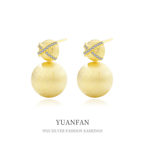 A38623 sterling silver big gold metal ball stud earrings