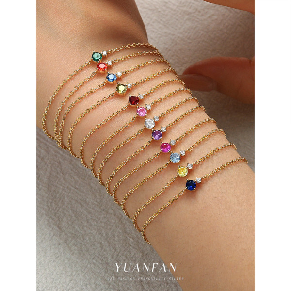 A43879 s925 sterling silver colorful cubic zirconia charm fashion bracelet