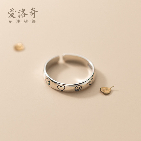 A32184 s925 sterling silver unique silver heart smilingfac ring