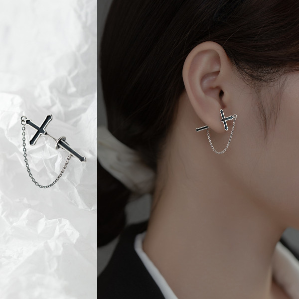 A35765 s925 sterling silver silver cross earrings
