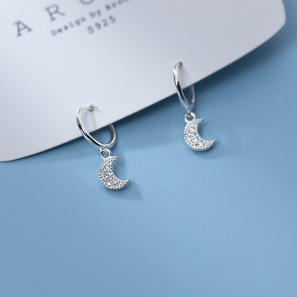 A34748 s925 sterling silver simple trendy rhinestone moon sweet chic earrings