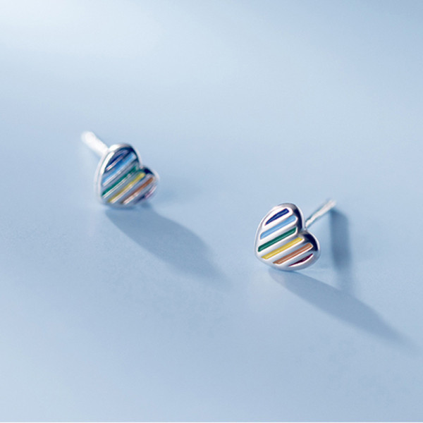 A37331 s925 silver stud trendy simple cute colorful heart sweet earrings
