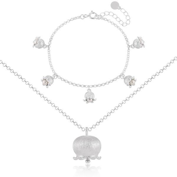 A44225 charm bracelet set s925 sterling silver pearl necklace