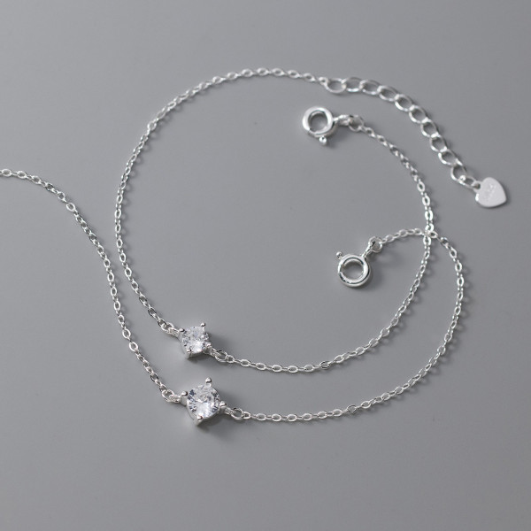A43931 s925 silver trendy sweet dainty simple rhinestone charm bracelet