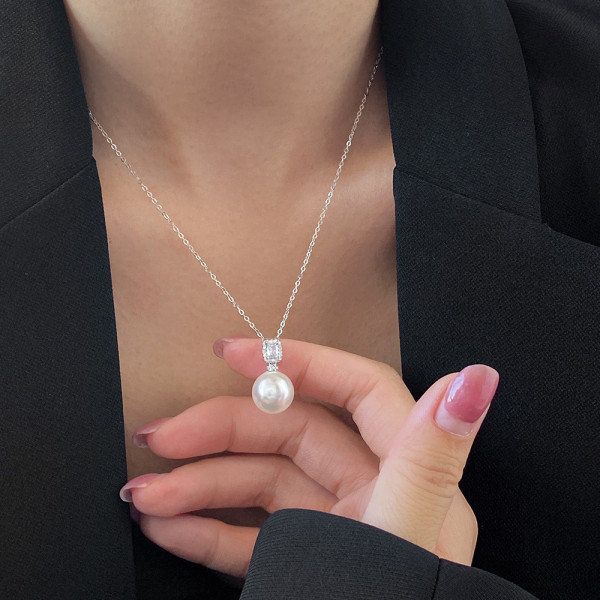 A43432 s925 sterling silver simple fashion square rhinestone elegant necklace