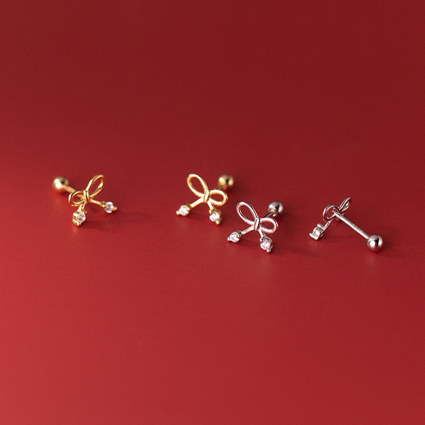A33691 s925 sterling silver trendy simple rhinestone bow sweet chic earrings