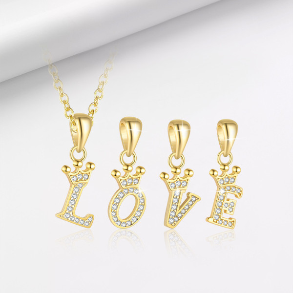 A45857 s925 sterling silver letter initial fashion cubic zirconia crown dainty necklace