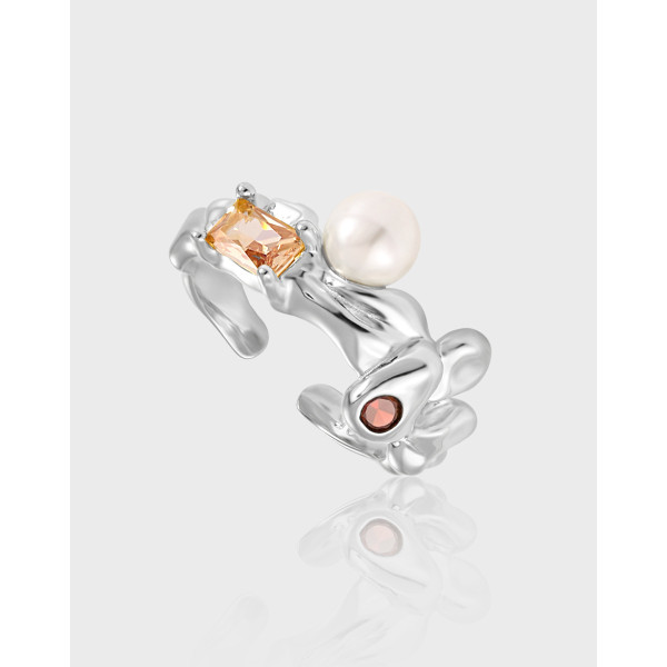 A42097 cubic zirconia pearl s925 sterling silver ring