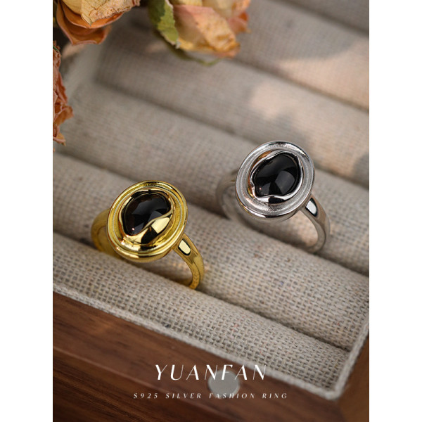 A40874 s925 sterling silver black agate vintage ring