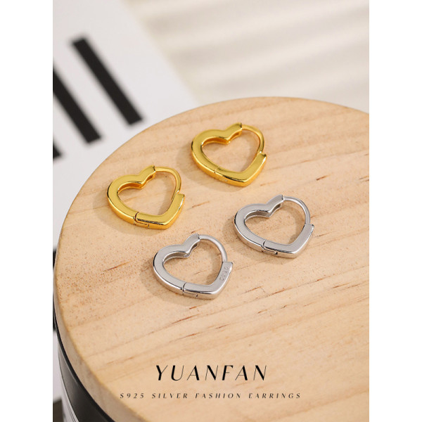 A40566 s925 sterling silver simple hollowed heart elegant heartshape hoop earrings