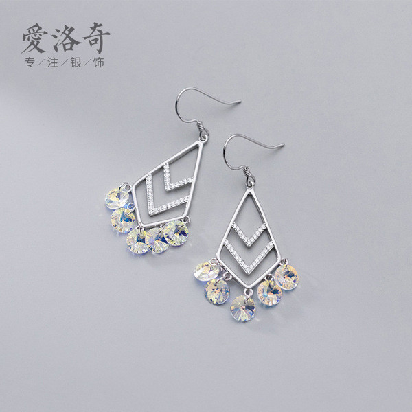 A31760 s925 sterling silver rhinestone rhombic colorful crystal pendant chic earrings