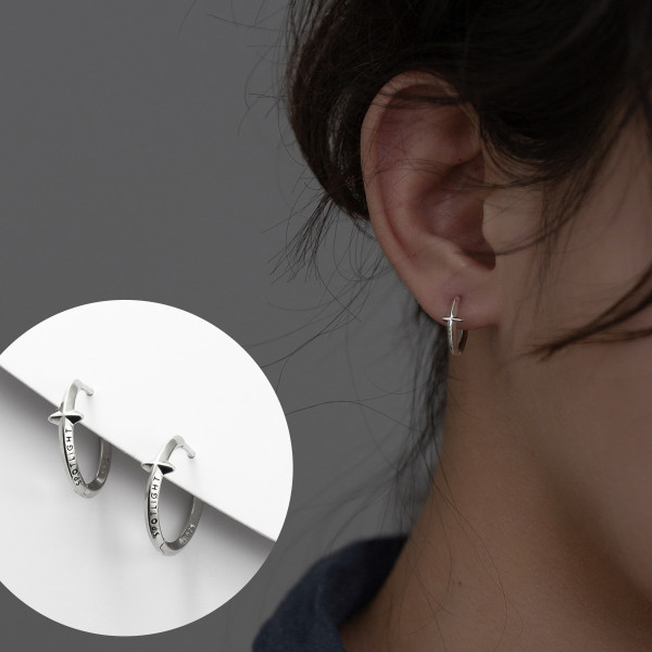 A35592 s925 sterling silver simple short chic hoop circle cross initial earrings