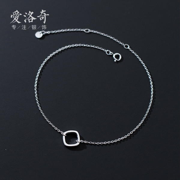 A33352 s925 sterling silver simple fashion square geometric anklet unique bracelet