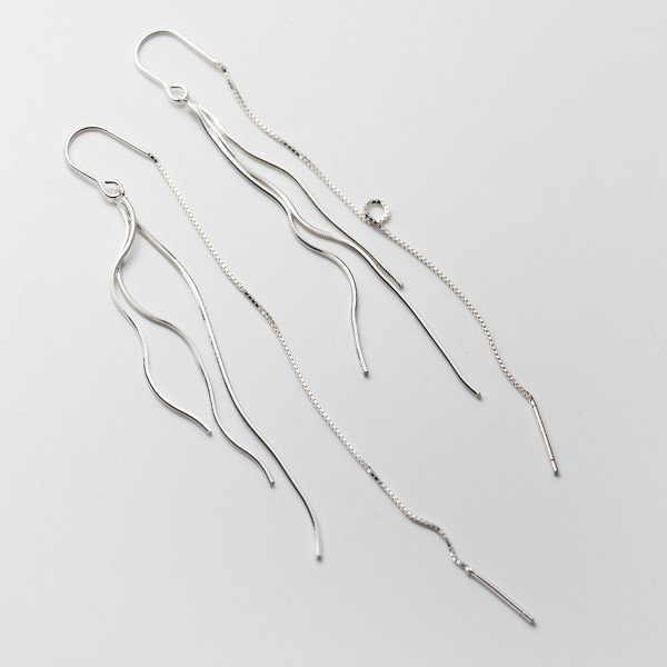 A39579 s925 sterling silver chain bar fringe string elegant grade earrings