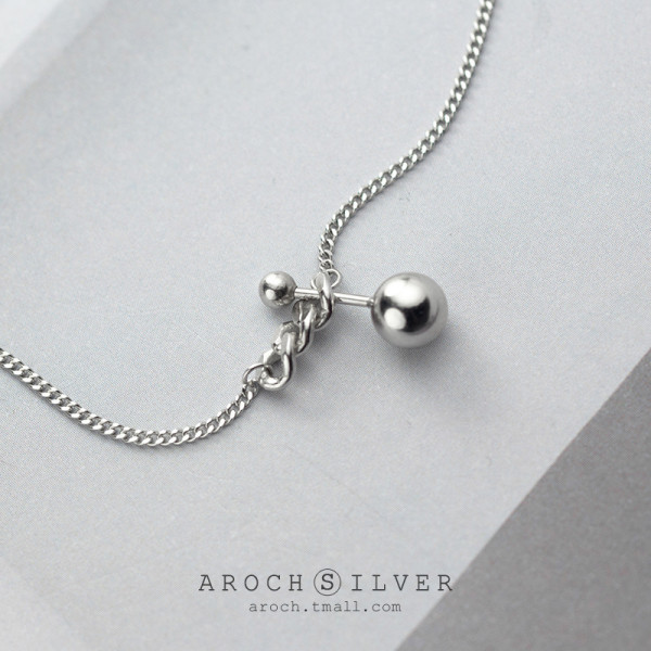 A40398 s925 silver fashion ball vintage short necklace