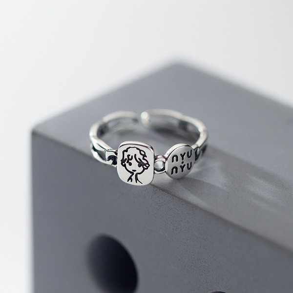 A34341 s925 sterling silver cute chic silver initial ring