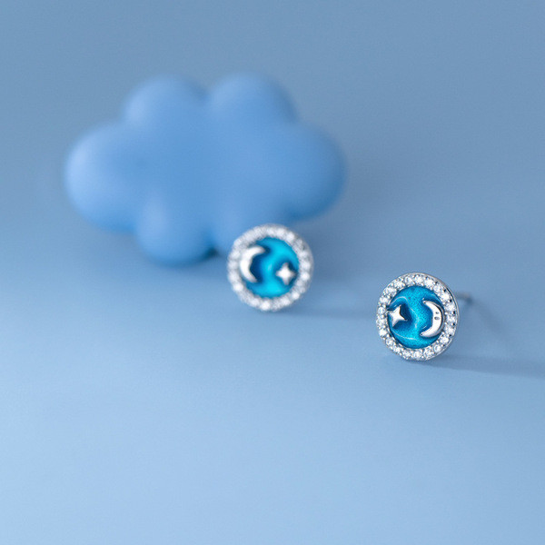 A31607 s925 sterling silver fashion blue circle earrings