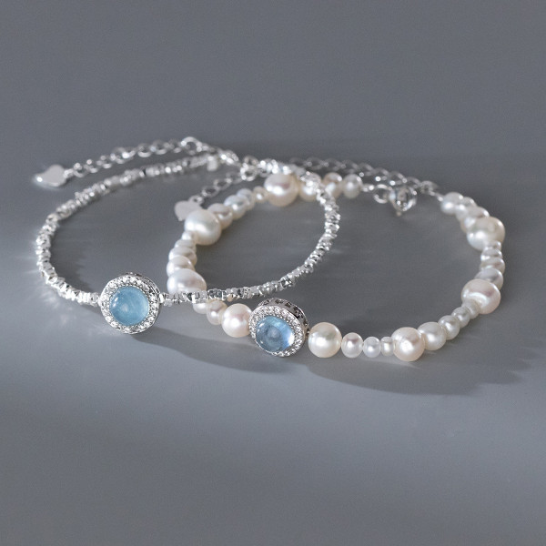 A41358 s925 sterling silver rhinestone pearl charm sweet elegant bracelet