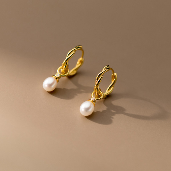 A43331 s925 sterling silver braided bar pearl elegant earrings