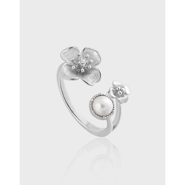 A40034 unique elegant cubic zirconia pearl flower s925 sterling silver ring