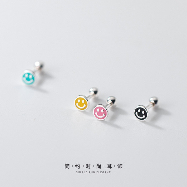 A33709 s925 sterling silver simple circle smilingface expressions earrings
