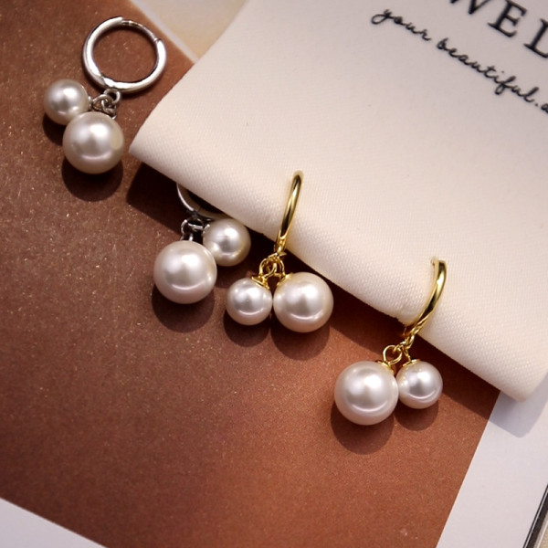 A40189 s925 silver artificial pearl fashion simple short earrings