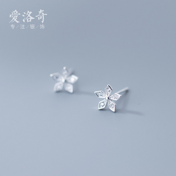 A32234 s925 sterling silver cute trendy unique rhinestone flower earrings