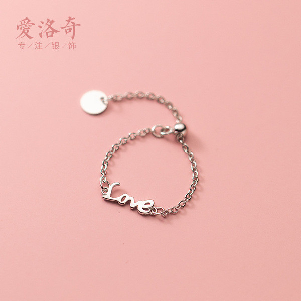 A30237 s925 sterling silver ring chic adjustable letter chain bracelet