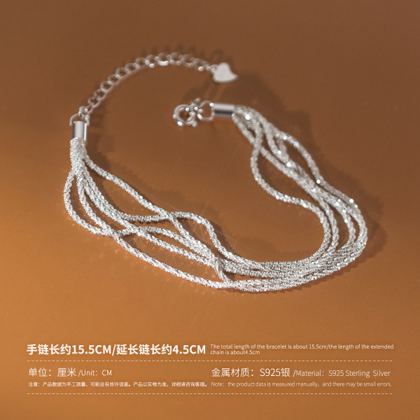 A39303 s925 sterling silver multilayer layered starts anklet elegant