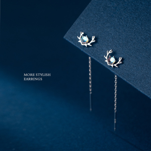 A44839 s925 sterling silver christmas deer artificial glass bar short earrings