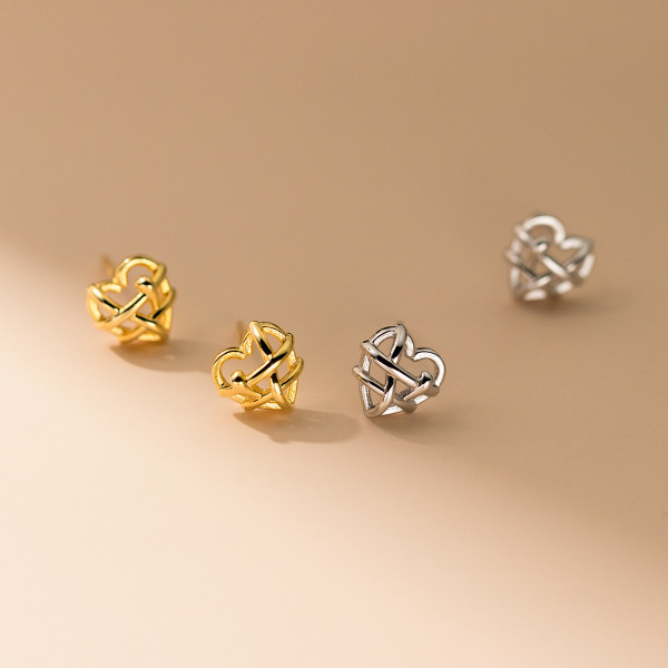 A43382 s925 sterling silver braided hollowed heart stud fashion earrings