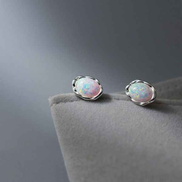 A42855 s925 sterling silver sweet fashion oval opal stud earrings