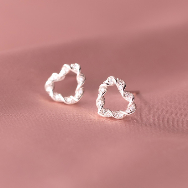 A37294 s925 sterling silver rhinestone twist hollowed heart bar stud earrings earrings