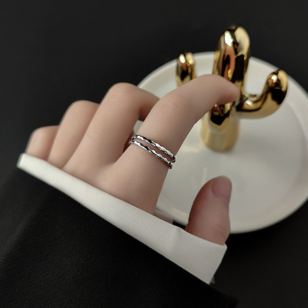 A36296 925 sterling silver doublelayer weave adjustable ring