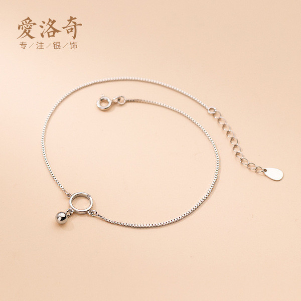 A33337 s925 sterling silver simple circle boxchain anklet chic elegant bracelet