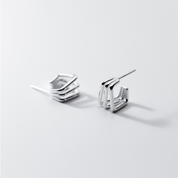 A35919 s925 sterling silver laye square bar earrings