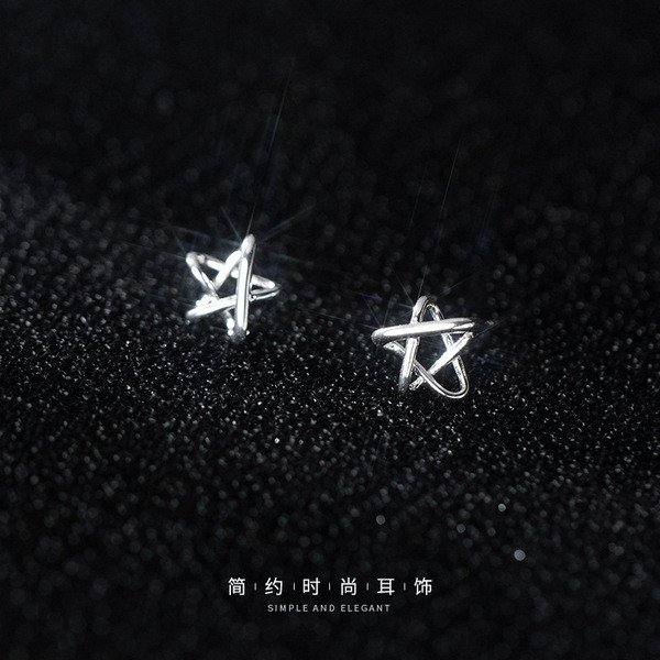 A33647 s925 sterling silver simple fashion hollowed star sweet chic earrings