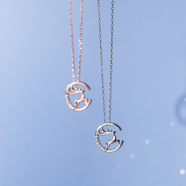 A32421 s925 sterling silver trendy cute rhinestone deer sweet chic necklace